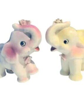 Vintage Pastel Elephant Salt & Pepper Shakers